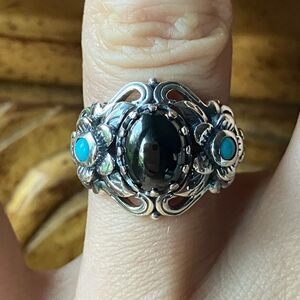 Natural Shungite Sleeping Beauty Turquoise Sterling Silver Ring Size 6